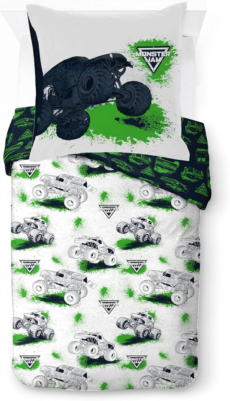 Jay Franco Kids Field Monster Jam Bedding Set – Super Soft Bedding with Pillowcase, COVER ONLY, Duvet Not Included, White, 2-Piece, Single Bed Well-engineered versatile build - Image 1