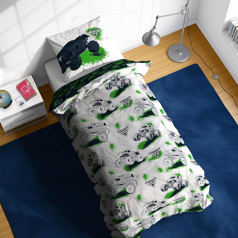 Jay Franco Kids Field Monster Jam Bedding Set – Super Soft Bedding with Pillowcase, COVER ONLY, Duvet Not Included, White, 2-Piece, Single Bed Well-engineered versatile build - Image 5
