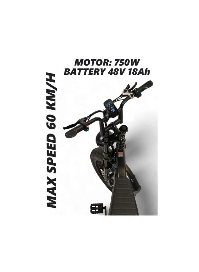 Wind Horse V8 Mini Electric Bike | 750W Motor (1255W Peak), 60 km Range, 50 km/h Top Speed, 16" x 4.0" Fat Tires, Bluetooth Speaker & Artificial Engine Sound - Image 2
