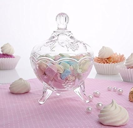 WRINGO 400 ML Glass Candy Sweet Jars with Lid Crystal Bon Jar Covered Sugar Bowl Small Decorative Cookie Dish Buffet Storage Container Crystal Candy 1PC - Image 1