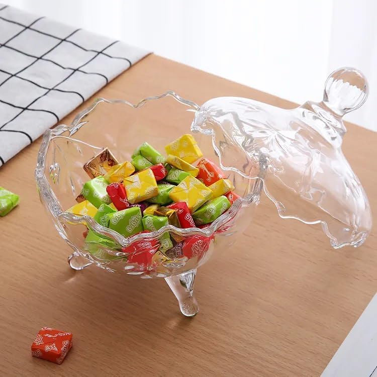 WRINGO 400 ML Glass Candy Sweet Jars with Lid Crystal Bon Jar Covered Sugar Bowl Small Decorative Cookie Dish Buffet Storage Container Crystal Candy 1PC - Image 5