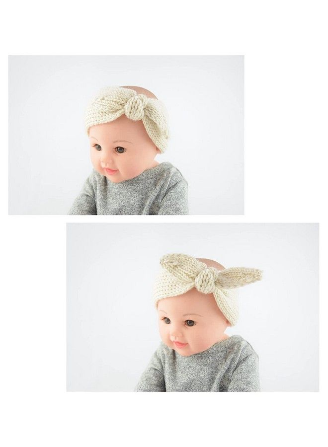 El Regalo 2 Pcs Turban Wool Headbandwarm Rabbit Knot Hair Band Knit Head Wrap For Baby Girls Newborns And Toddlers (Beige & White) - Image 4
