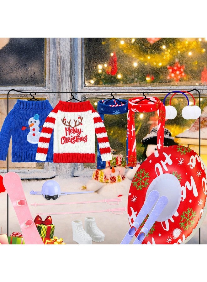Hungdao 9 Pcs Christmas Elf Doll Accessories Set Includes Ear Muffs Soft Scarf Cozy Sweater Inflatable Snow Tube Christmas Elf Clothing Accessory For Christmas Elves Doll Costume (Snowmen, Elk) - Image 5