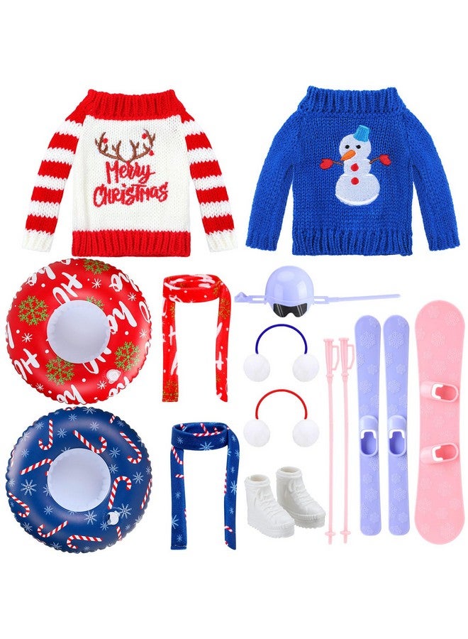 Hungdao 9 Pcs Christmas Elf Doll Accessories Set Includes Ear Muffs Soft Scarf Cozy Sweater Inflatable Snow Tube Christmas Elf Clothing Accessory For Christmas Elves Doll Costume (Snowmen, Elk) - Image 1