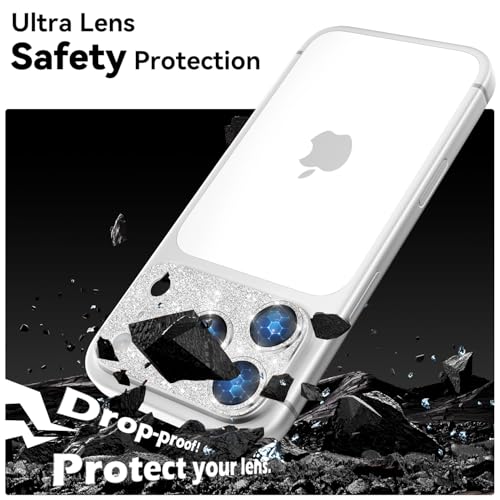 imluckies Compatible with iPhone 17 Pro Camera Lens Protector Bling, Ultra HD Tempered Glass Shiny Diamond Camera Plate Sparkle Screen Protection, 9H Anti-Scratch & Easy Install, Glitter Sliver - Image 3
