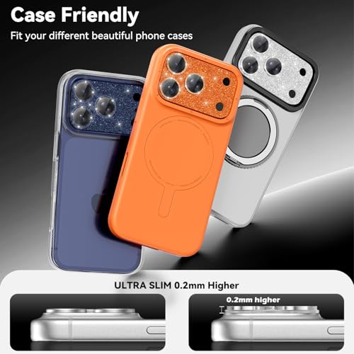 imluckies Compatible with iPhone 17 Pro Camera Lens Protector Bling, Ultra HD Tempered Glass Shiny Diamond Camera Plate Sparkle Screen Protection, 9H Anti-Scratch & Easy Install, Glitter Sliver - Image 5