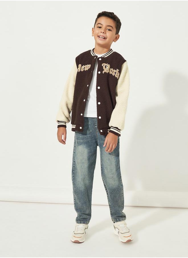 Styli - Embroidered Colorblock Varsity Jacket - Image 1