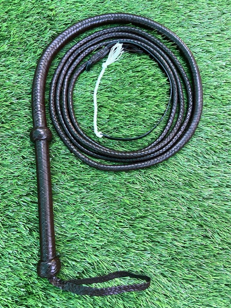 PETS TRIANGLE 14 plaits Genuine Leather Indiana John Style Bull Whip for Horse Riding, Action Games and Stunts (8 Feet, Brown) - Image 1