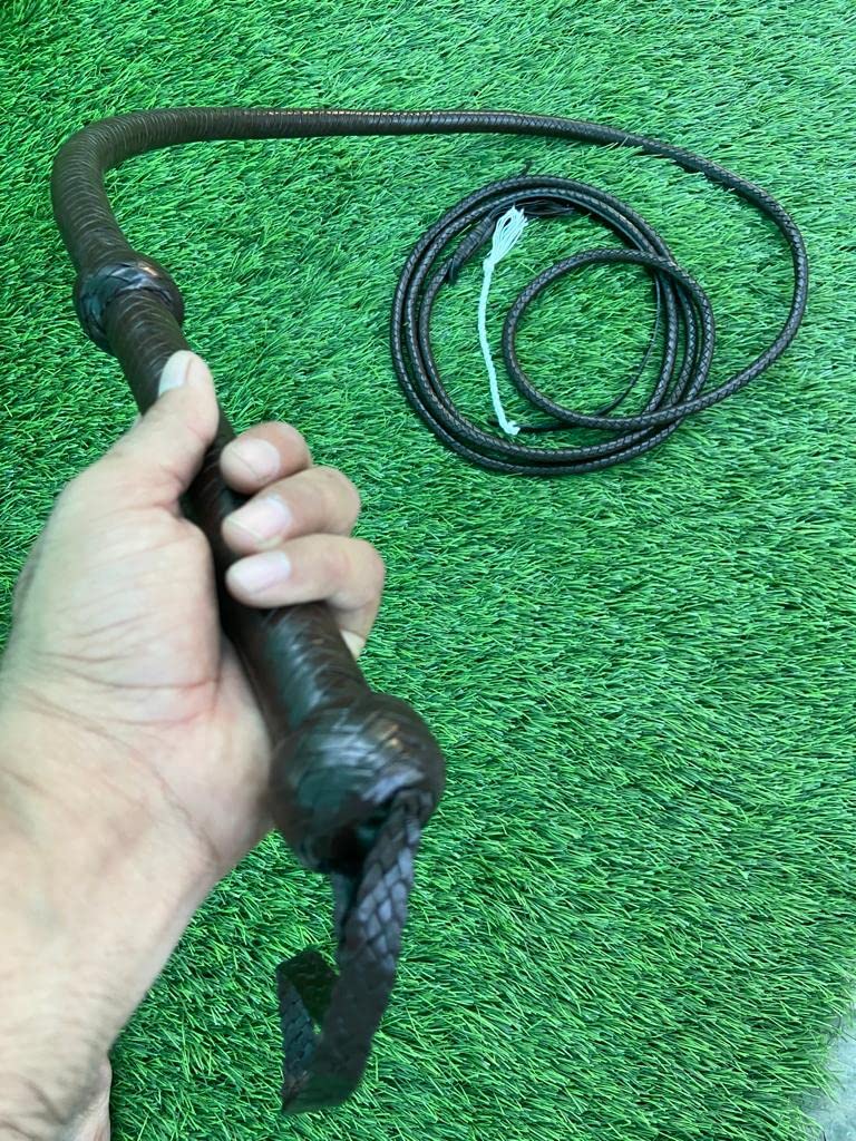 PETS TRIANGLE 14 plaits Genuine Leather Indiana John Style Bull Whip for Horse Riding, Action Games and Stunts (8 Feet, Brown) - Image 2