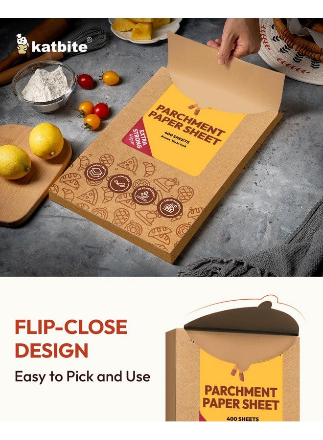 Katbite 400PCS Unbleached Parchment Paper Sheets, 12 x 16 IN Pre-Cut Baking Parchment, Heavy Duty Non-Stick Baking Paper for Half Sheet Cookie Bread Cake Pans, Grilling Meat Pizza[Advanced Series] - Image 2