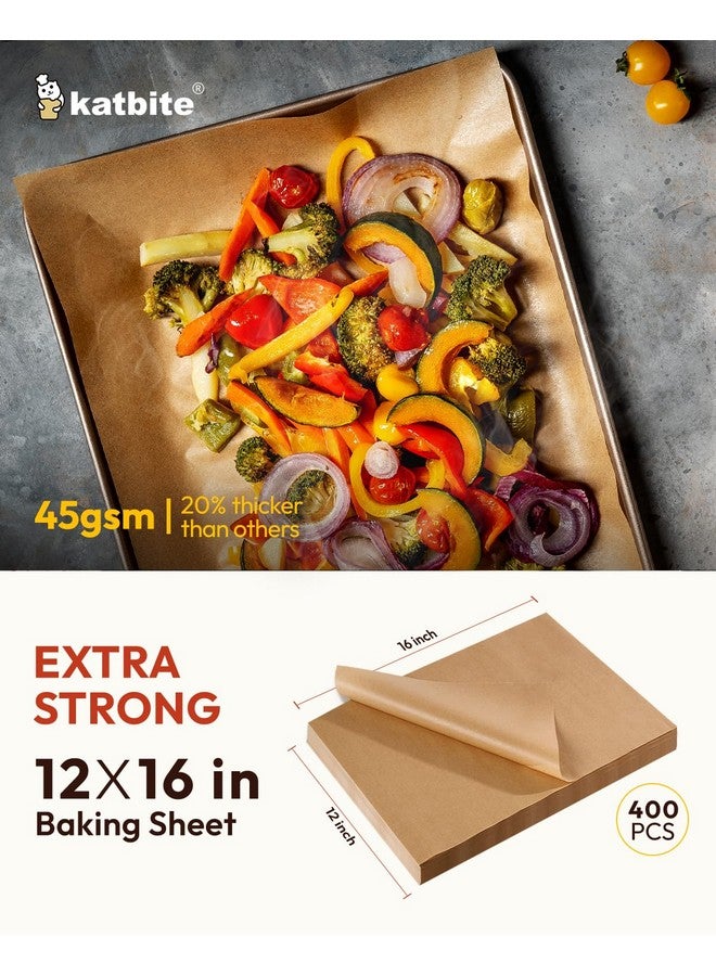 Katbite 400PCS Unbleached Parchment Paper Sheets, 12 x 16 IN Pre-Cut Baking Parchment, Heavy Duty Non-Stick Baking Paper for Half Sheet Cookie Bread Cake Pans, Grilling Meat Pizza[Advanced Series] - Image 1