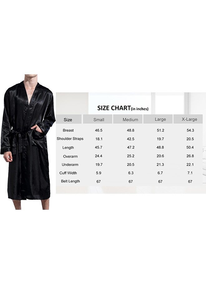 Ocean - Men's Satin Robe Super Lightweight Kimono (Black), V-Neck Print Design,Fashionable And High-End, with Simple Pockets, Practical And Beautiful, Suitable for Wearing At Home And Business Trip - Image 1
