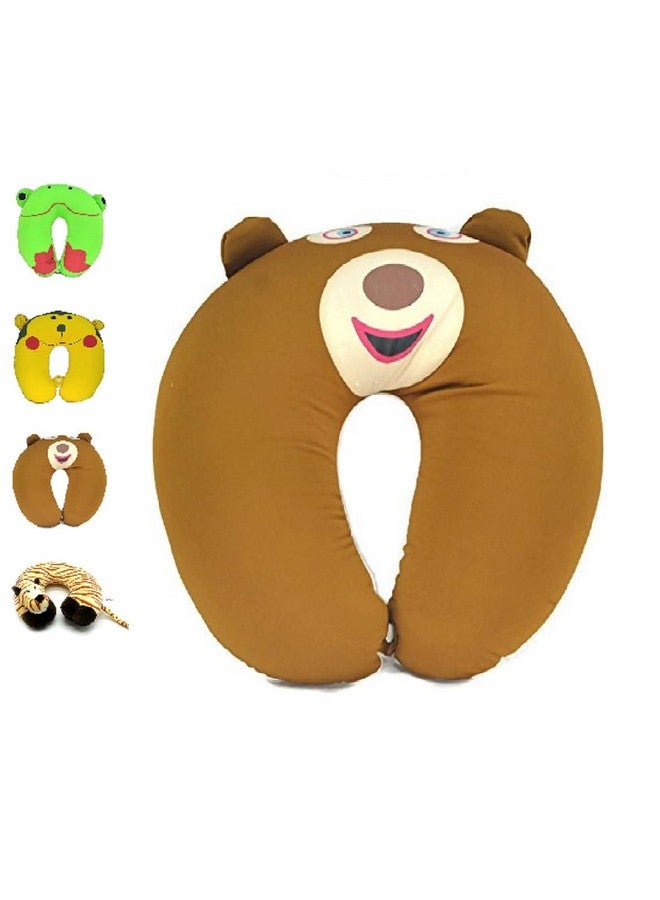 JERN وسادة رأس كرتونية جيرن ووسادة عنق للأطفال الأولاد والبنات، للمراهقين، ملحقات السفر للطائرة، السيارة، الاستلقاء، وسادة سفر لطيفة (بني) - Image 1