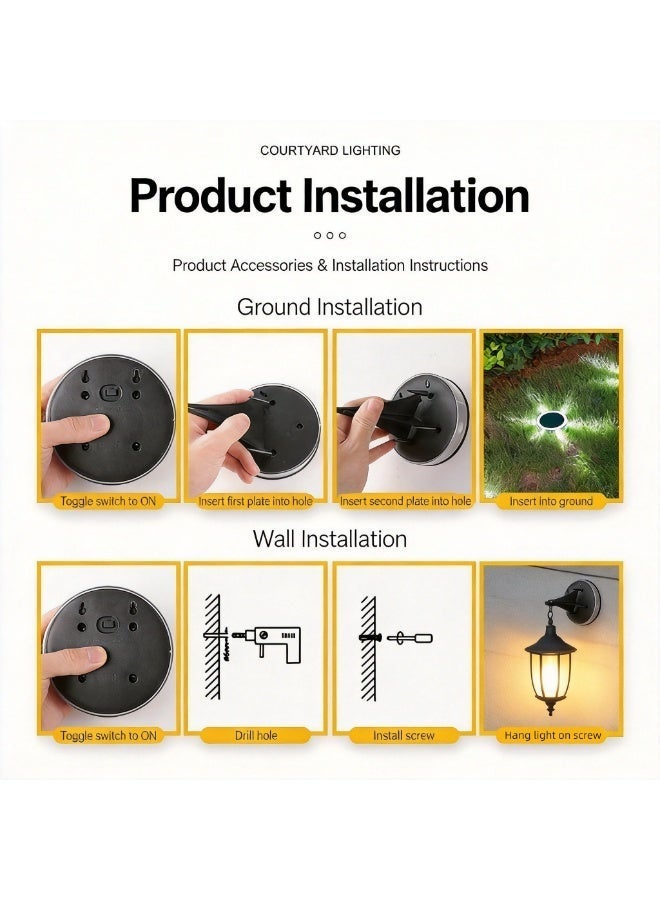 6-hole solar ground light, outdoor courtyard, garden balcony decoration, lawn spike light, 2-piece set, warm light - Image 4