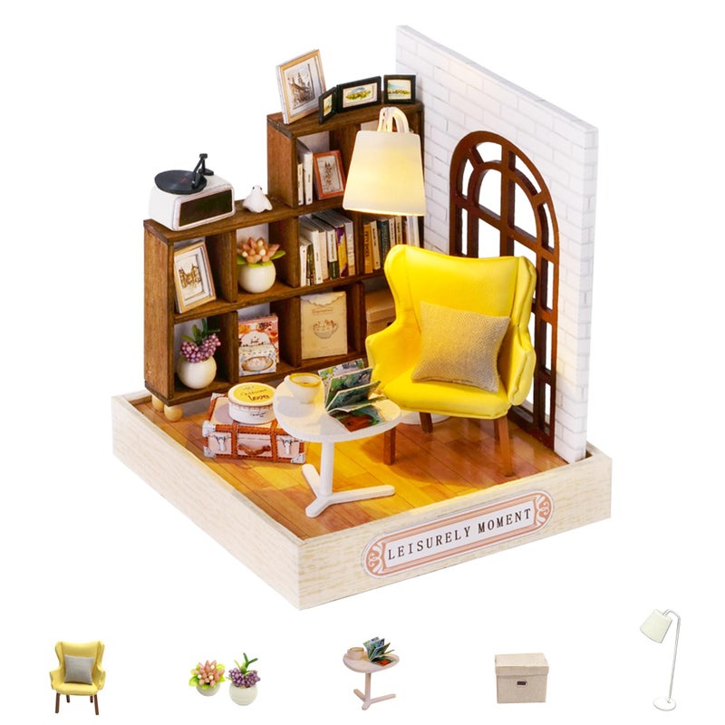 Kisoy Dollhouse Miniature with Furniture Kit DIY 3D Wooden DIY House Kit with Dust CoverHandmade Tiny House Toys for Teens Adults GiftLeisurely Moment - Image 3