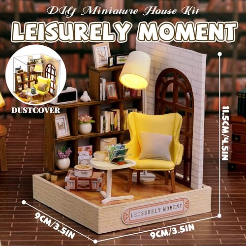 Kisoy Dollhouse Miniature with Furniture Kit DIY 3D Wooden DIY House Kit with Dust CoverHandmade Tiny House Toys for Teens Adults GiftLeisurely Moment - Image 5