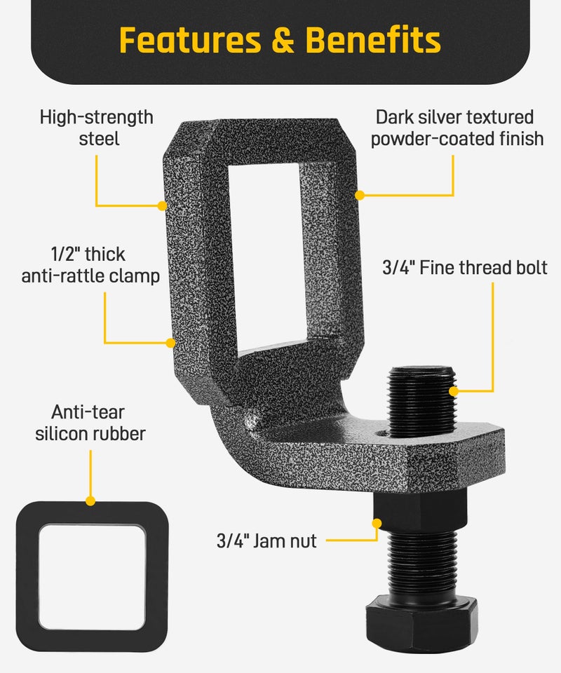 Wyckoff 2 AntiRattle Hitch Clamp with 2 Silencer Pads Heavy Duty Steel Tightener Hitch Stabilizer Quieter Towing Powder Coated for Corrosion Resistance - Image 5