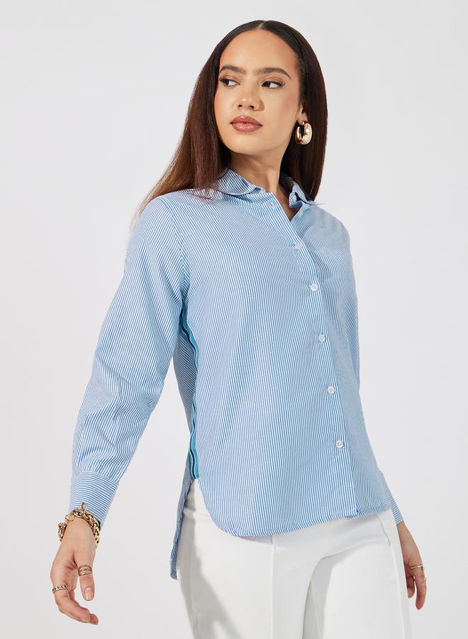 Styli Striped Regular Fit Shirt with Side Tape Detail  - Image 2