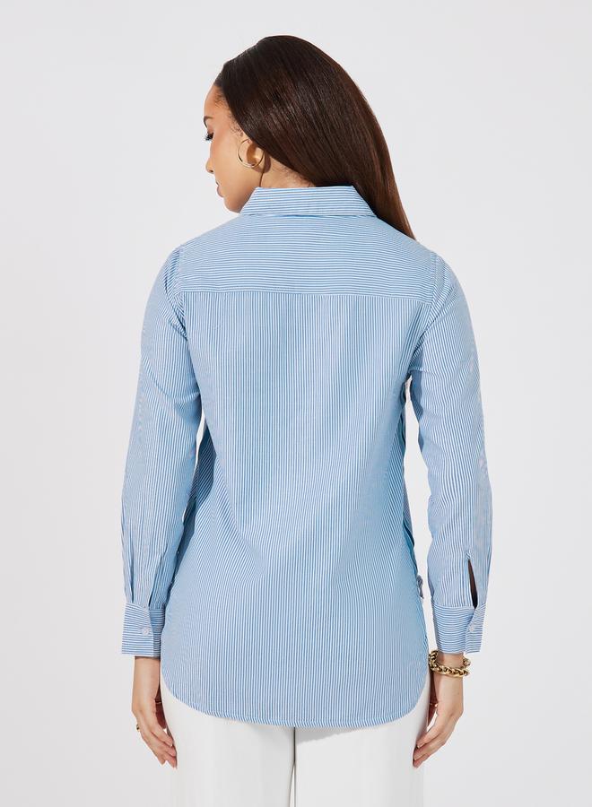 Styli Striped Regular Fit Shirt with Side Tape Detail  - Image 4