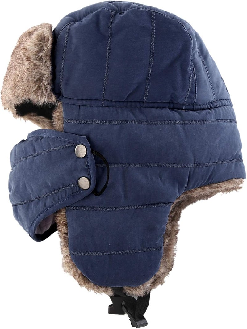Connectyle Men's Trooper Trapper Hat Warm Winter Hats with Removable Face Mask Earflaps Faux Fur Hunting Outdoor Hat - Image 3