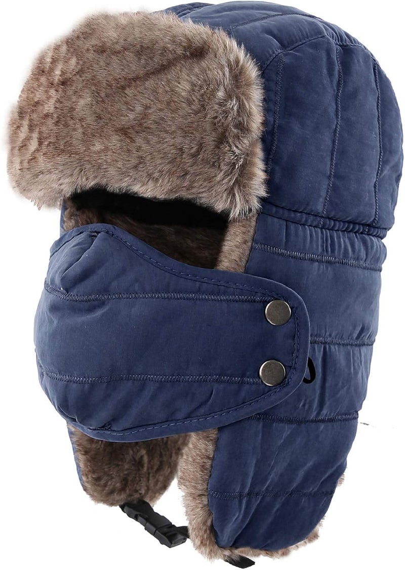 Connectyle Men's Trooper Trapper Hat Warm Winter Hats with Removable Face Mask Earflaps Faux Fur Hunting Outdoor Hat - Image 1
