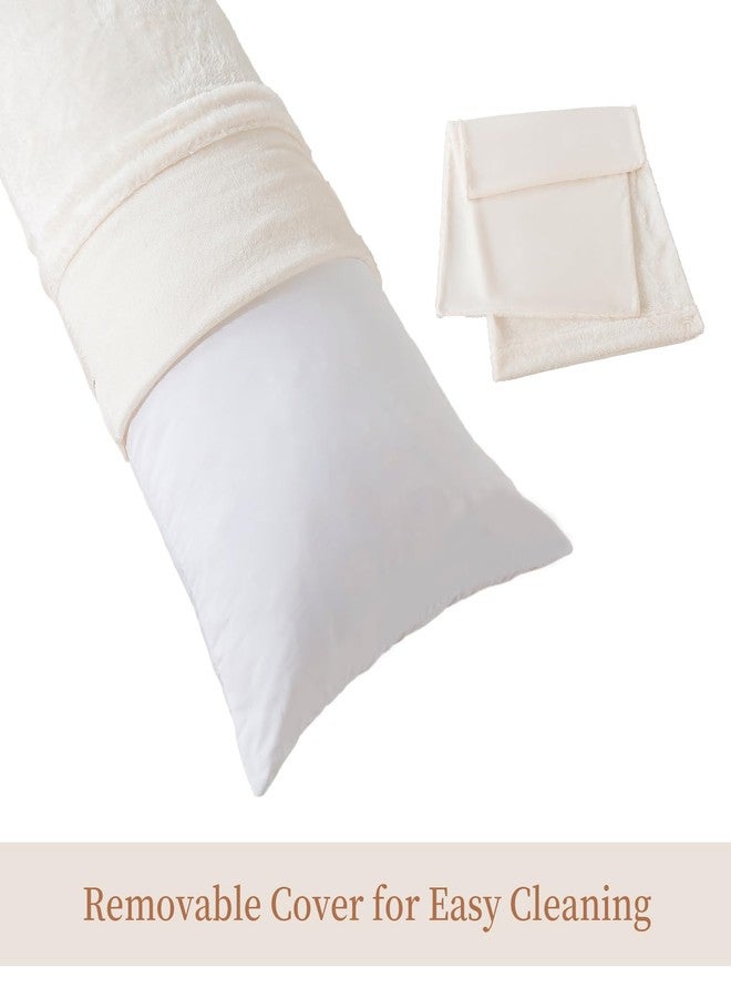 WhatsBedding وسادة واتس بيدينج للجسم مع غطاء وسادة من الفرو الصناعي الناعم، وسادة طويلة ورقيقة للجسم، وسادة عناق من فرو الشيربا الناعم للبالغين - أسود - Image 5