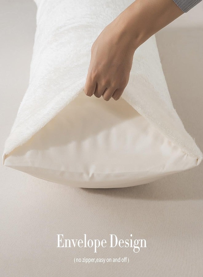 WhatsBedding وسادة واتس بيدينج للجسم مع غطاء وسادة من الفرو الصناعي الناعم، وسادة طويلة ورقيقة للجسم، وسادة عناق من فرو الشيربا الناعم للبالغين - أسود - Image 3