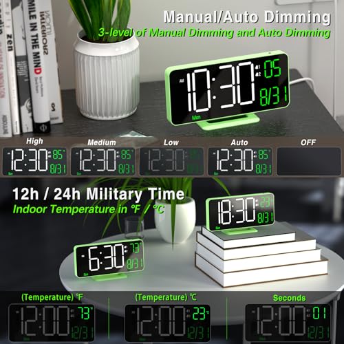 KOSUMOSU Small Digital Clock 67in Alarm Clocks for Bedrooms Auto Dimming Room Temperature Day of The Week Seconds Date Desk Clock for Bedroom Digital Clocks for Living Room - Image 3
