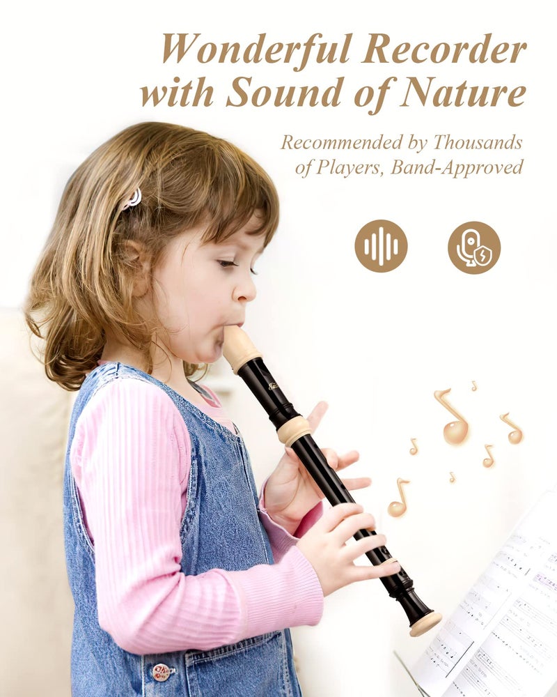 Eastar Soprano Recorder for Beginners Kids, Baroque style C Key Recorder Instrument ABS Classic 3 Piece with Cleaning Kit, Thumb Rest, Leather Bag, Fingering Chart, Brown, ERS-21BB - Image 2