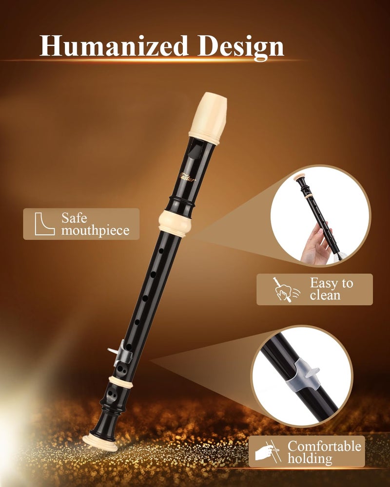 Eastar Soprano Recorder for Beginners Kids, Baroque style C Key Recorder Instrument ABS Classic 3 Piece with Cleaning Kit, Thumb Rest, Leather Bag, Fingering Chart, Brown, ERS-21BB - Image 3
