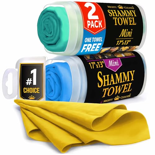 Mighty Cleaner Premium 2pk Mini +1 Free Shammy Cloth for Car Drying - (17”x13”) - Super Absorbent Chamois Towel for Car - Reusable Shammy Towel for Car - Scratch-Free Car Drying Towel - Image 1