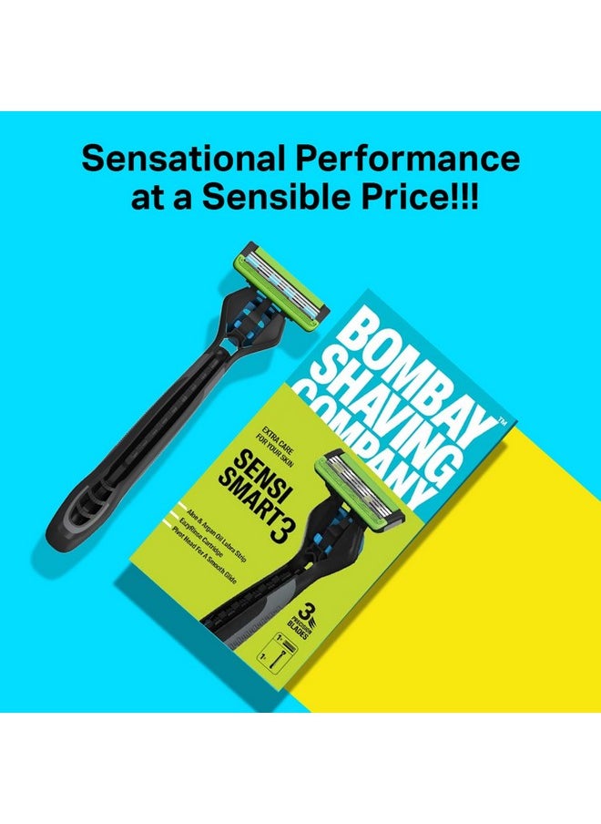 BOMBAY SHAVING COMPANY Sensi Smart 3 Razor And Charcoal Shaving Foam Combo | 3 Blades Shaving Razor For Men | Charcoal Shaving Foam, 50G  - Image 3