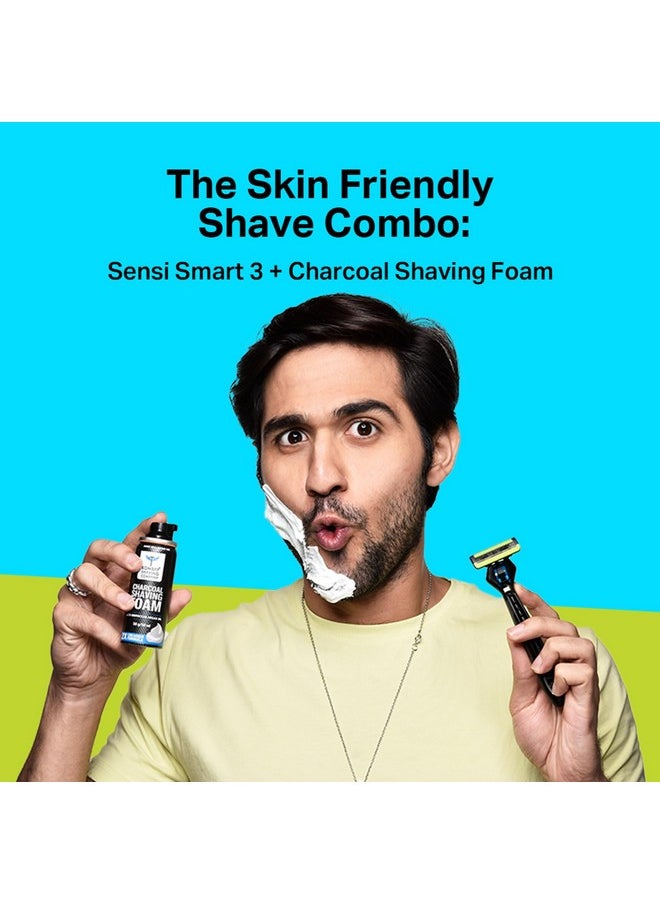 BOMBAY SHAVING COMPANY Sensi Smart 3 Razor And Charcoal Shaving Foam Combo | 3 Blades Shaving Razor For Men | Charcoal Shaving Foam, 50G  - Image 2