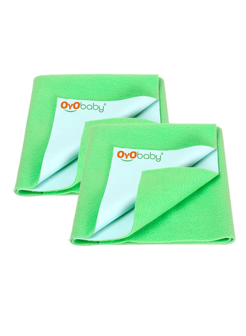 OYO Baby Reuseable Waterproof Dry Sheet for New
  Toddler Infant Baby | Extra Absorbent Quick Dry Sheet | Instadry Anti-Piling
  Fleece Baby Bed Dry Sheet | Pack of 2 (Small - 70 cm x 50 cm), Light Green - Image 1