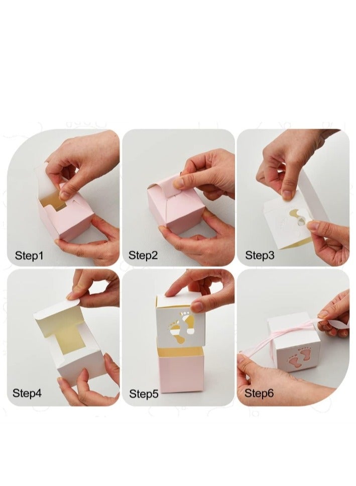 OASIS-TH 20 Pcs Wedding Favour Boxes,Ribbon Candy Gift Box,Baby Baptism Candy Boxes,Hollow Baby Candy Box,Baby Shower Favour Boxes,Comes with Ribbons,Suitable for Baby Showers,Birthday Parties Pink  - Image 4