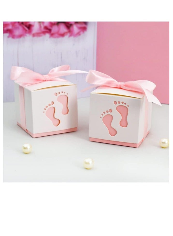 OASIS-TH 20 Pcs Wedding Favour Boxes,Ribbon Candy Gift Box,Baby Baptism Candy Boxes,Hollow Baby Candy Box,Baby Shower Favour Boxes,Comes with Ribbons,Suitable for Baby Showers,Birthday Parties Pink  - Image 1