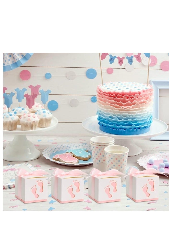 OASIS-TH 20 Pcs Wedding Favour Boxes,Ribbon Candy Gift Box,Baby Baptism Candy Boxes,Hollow Baby Candy Box,Baby Shower Favour Boxes,Comes with Ribbons,Suitable for Baby Showers,Birthday Parties Pink  - Image 3