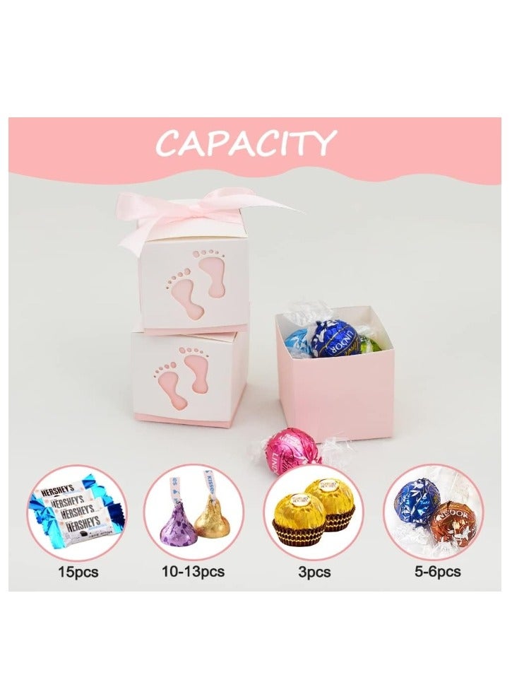 OASIS-TH 20 Pcs Wedding Favour Boxes,Ribbon Candy Gift Box,Baby Baptism Candy Boxes,Hollow Baby Candy Box,Baby Shower Favour Boxes,Comes with Ribbons,Suitable for Baby Showers,Birthday Parties Pink  - Image 2