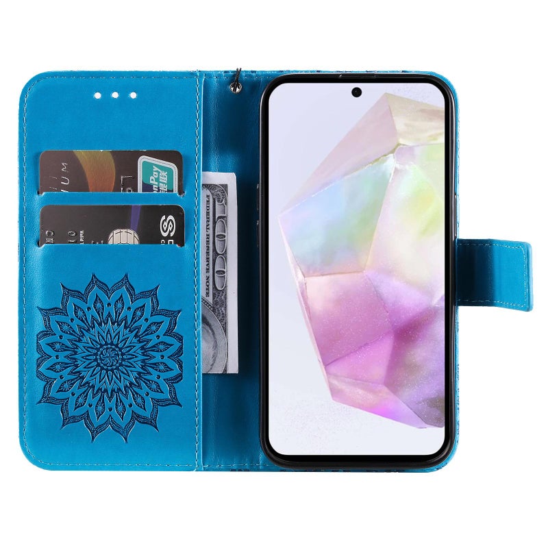 erorex For Samsung Galaxy A56 5G Embossed Sunflower Pattern Flip Leather Phone Case(Blue) - Image 4
