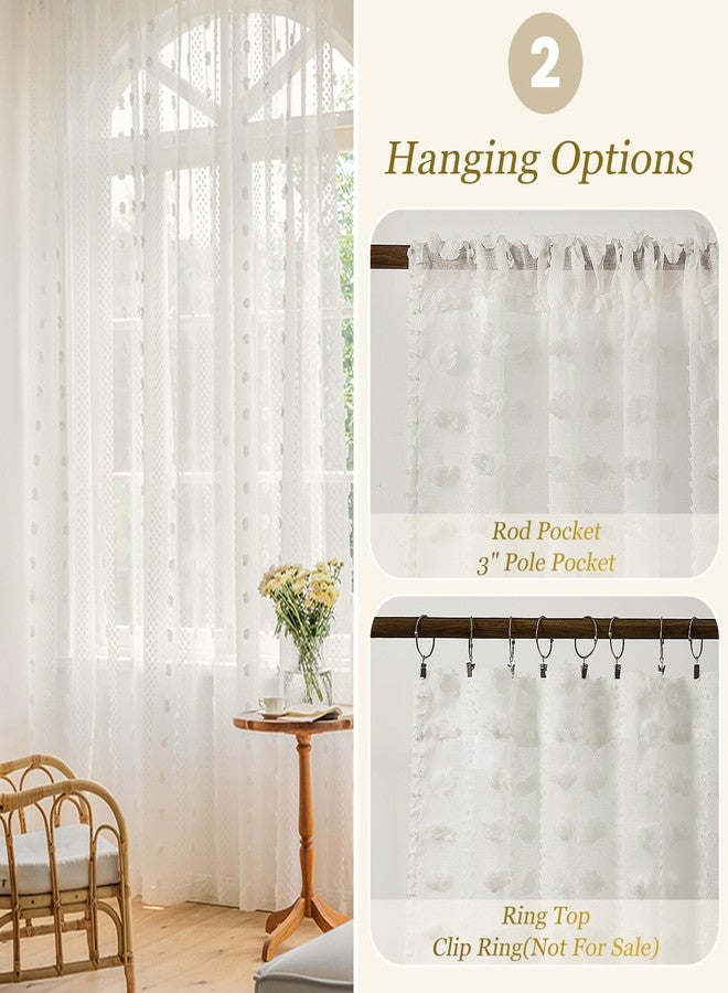 ColorBird Pom Pom White Sheer Curtains 63 Inch Length for Bedroom, Boho Lightweight Nursery Tufted Curtains with 2 Panels,Cute Light Filtering Privacy Rod Pocket Curtains for Living Room - Image 2