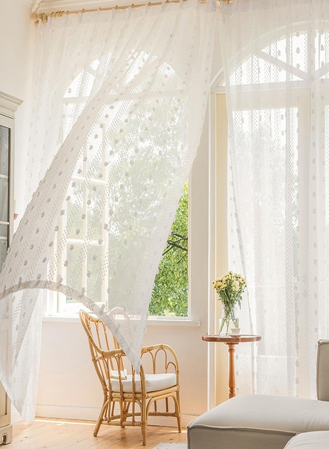 ColorBird Pom Pom White Sheer Curtains 63 Inch Length for Bedroom, Boho Lightweight Nursery Tufted Curtains with 2 Panels,Cute Light Filtering Privacy Rod Pocket Curtains for Living Room - Image 5