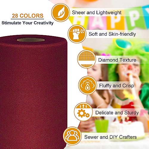 Ableme Deco Tulle Fabric Roll 6 Inch by 100 Yards (300 ft) Tulle Ribbon Sheer Mesh Netting for DIY Tutu Skirt Gift Wrapping Wedding Baby Shower Birthday Halloween Party Decorations Crafts, 34 Colors (Burgundy) - Image 3