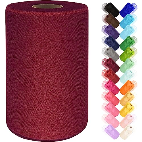 Ableme Deco Tulle Fabric Roll 6 Inch by 100 Yards (300 ft) Tulle Ribbon Sheer Mesh Netting for DIY Tutu Skirt Gift Wrapping Wedding Baby Shower Birthday Halloween Party Decorations Crafts, 34 Colors (Burgundy) - Image 1