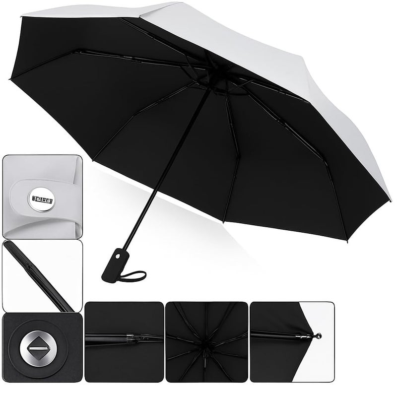 PRANIJ One-Click Auto Open/Close 3-Fold Travel Umbrella For Women, Men, & Kids, Sun & UV Protection Compact Lightweight Windproof Umbrella for Rain - Image 3