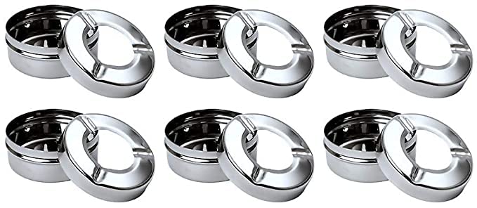 FINALITY Stainless Steel Ashtray for Cigarette Ash Holder Tray with Lid for Home, Office and Bar (Pack of 6) - Image 2