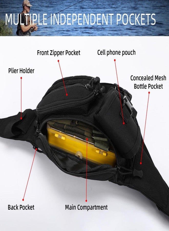 Aocmpxs Tactical Fanny Pack For Men, Military Waist Bag Adjustable Hip Belt BumBag EDC Bags for Outdoor Fishing Hiking Hunting with Bottle Holder Pouch and US Flag Patch (Green) - Image 4