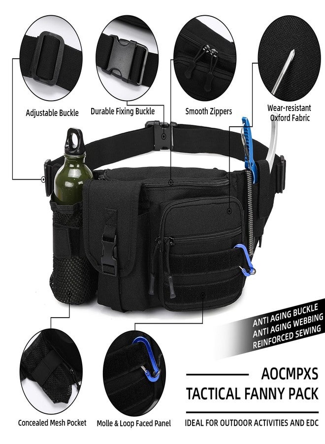 Aocmpxs Tactical Fanny Pack For Men, Military Waist Bag Adjustable Hip Belt BumBag EDC Bags for Outdoor Fishing Hiking Hunting with Bottle Holder Pouch and US Flag Patch (Green) - Image 3