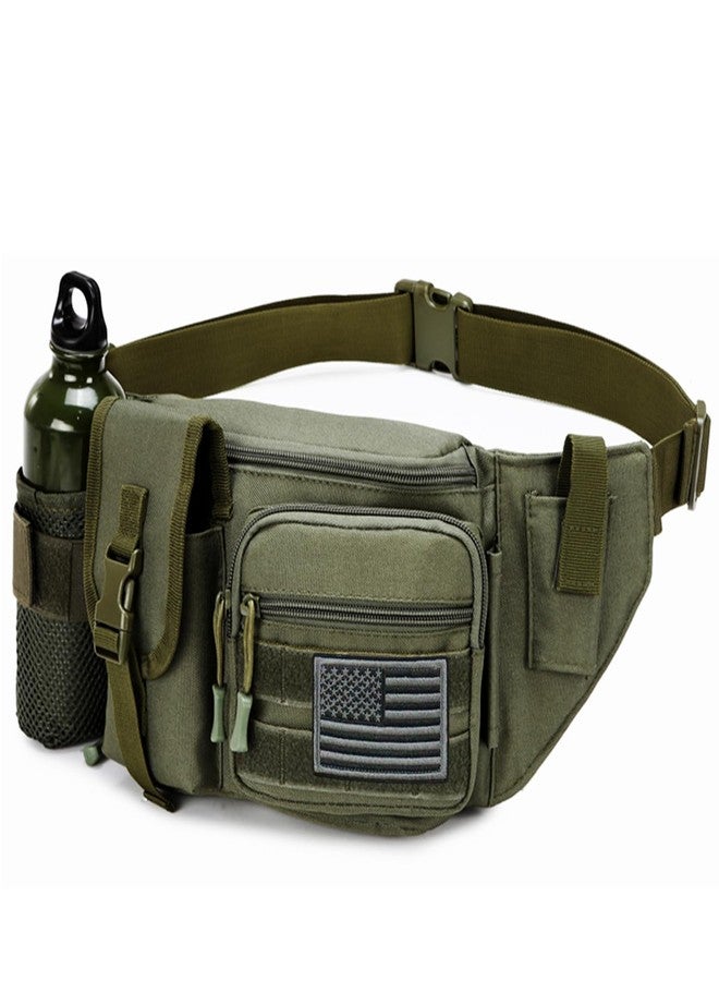 Aocmpxs Tactical Fanny Pack For Men, Military Waist Bag Adjustable Hip Belt BumBag EDC Bags for Outdoor Fishing Hiking Hunting with Bottle Holder Pouch and US Flag Patch (Green) - Image 1