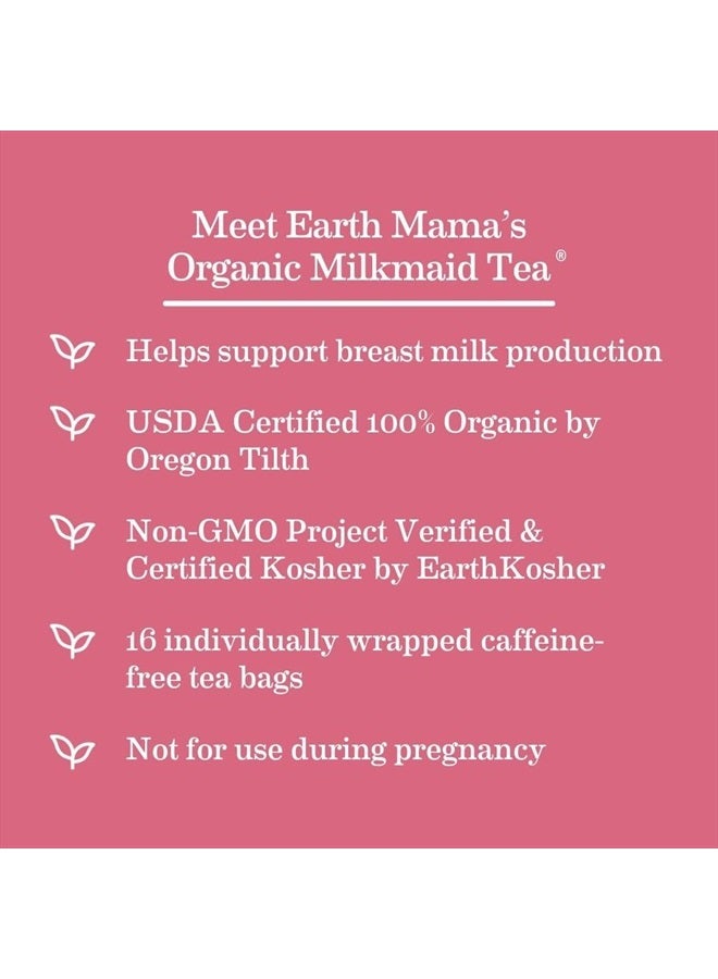 Earth Mama شاي ميلك ميد® العضوي | أكياس شاي عشبي لدعم الرضاعة الطبيعية، مكمل رضاعة خالي من الكافيين لزيادة إنتاج حليب الثدي، مع الشوك المقدس والحلبة (16 قطعة، عبوتين) - Image 3