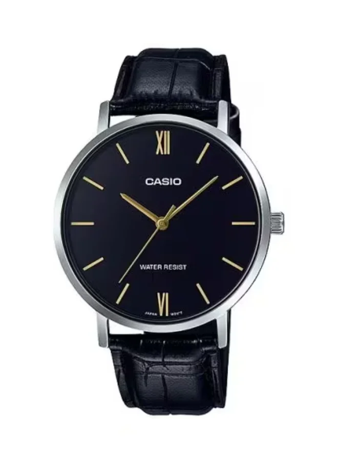 CASIO Men's Leather Analog Watch MTP-VT01L-1BUDF - 40 mm